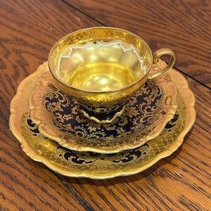 Rosenthal Pompadour Gold and Black Tea Cup Saucer Dessert Plate Porcelain Set